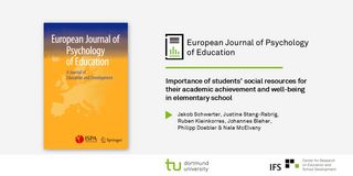 Journalcover des European Journal of Psychology of Education und Titel der Publikation "Importance of students’ social resources for their academic achievement and well-being in elementary school" 