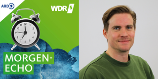 Collage mit links einem Wecker und Schriftzug Morgenecho und rechts einem Foto von Dr. Ulrich Ludewig