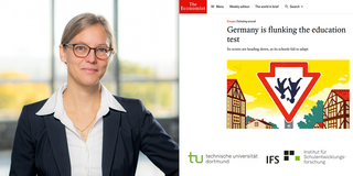 Photo of Prof. Dr. Nele McElvany next to a screenshot of the article from The Economist