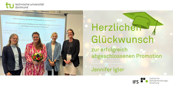 Jennifer Igler Disputation Gruppenfoto mit Jennifer Igler im Zentrum vor der Präsentationsfolie ihrer Disputation