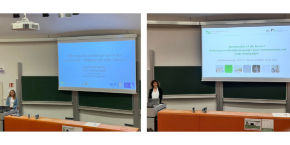 Antrittsreden Zwei Fotos mit Prof. Dr. Charlotte Dignath links und Prof. Dr. Hanna Gaspard rechts