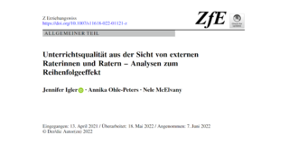 ZfE Unterrichtsqualität Schwarzer Schriftzug des Publikationtitels Unterrichtsqualität aus der Sicht von externen Raterinnen und Ratern – Analysen zum Reihenfolgeeffekt