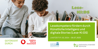Lese-KI:DS Foto von zwei Kindern beim Lesen am Tablet